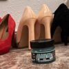 Smell Crusher 40 Day Gel air freshener next to shoes in a shoe closet