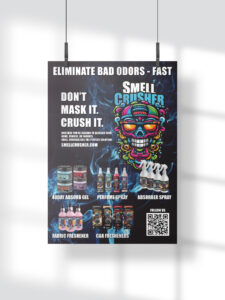 Smell Crusher FAQ poster: Don't mask it. Crush it.