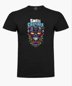 Black Smell Crusher t-shirt with full-colour skull logo print